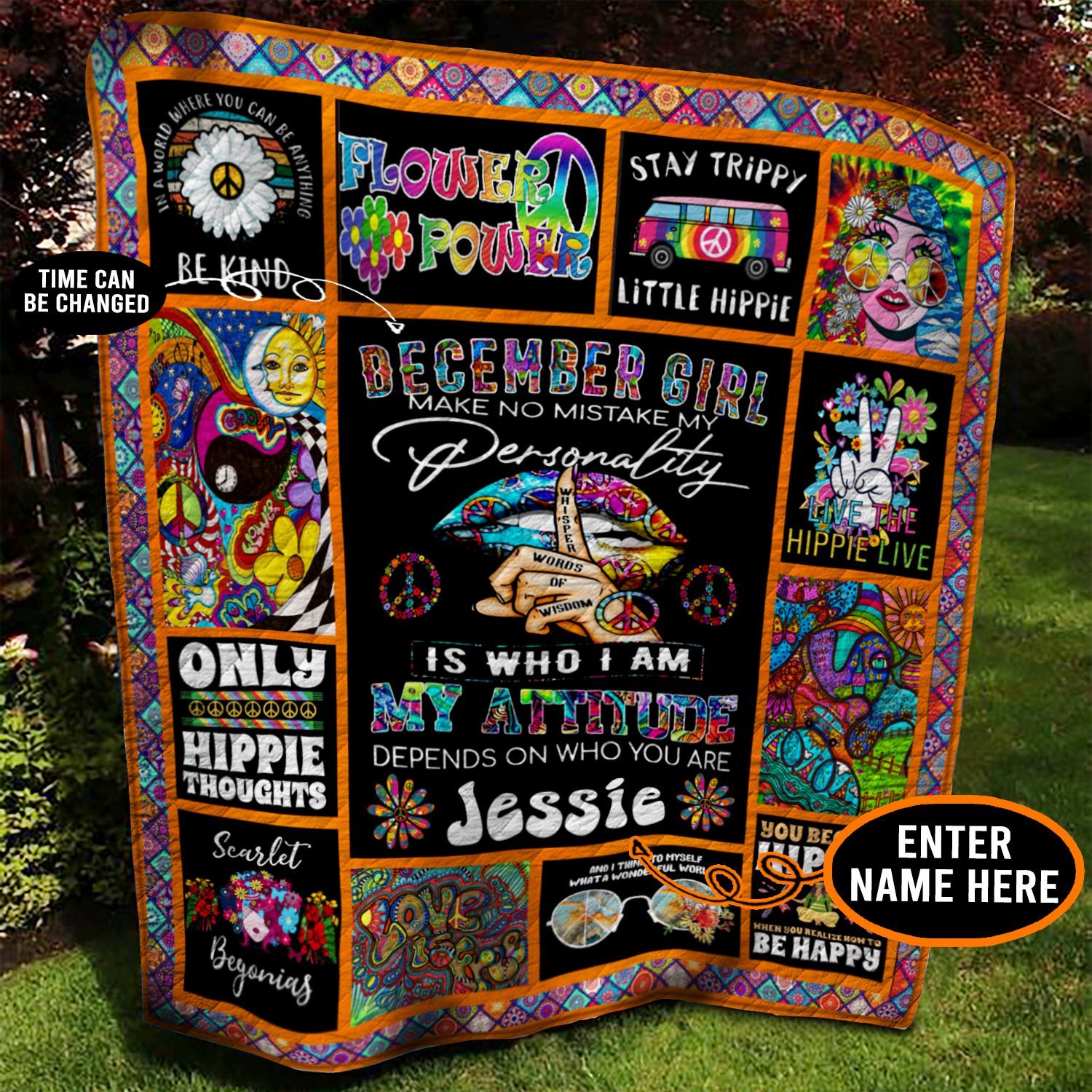 December Hippie Girl Personalized Quilt Blanket BBB040604NB