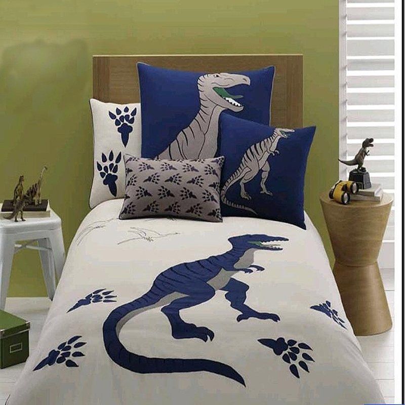Deep Blue And Beige Boys Dinosaur Cretaceous Animal Hipster Style Bedding Set