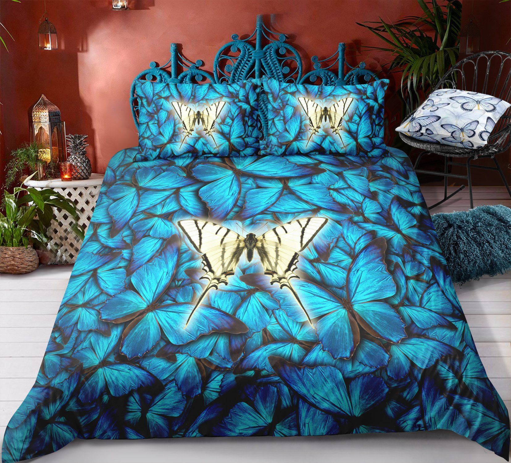 Deep Blue Butterflies Bedding Set