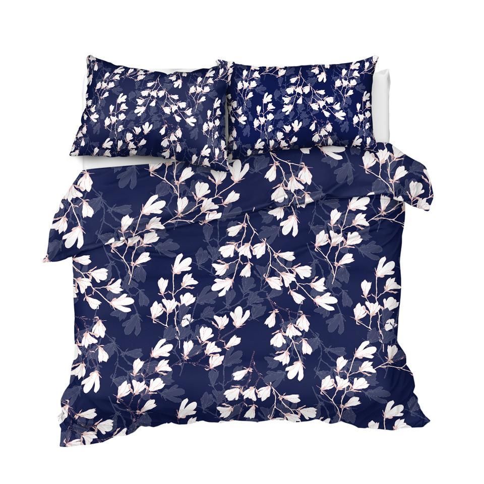 Deep Blue Flower Bedding Set