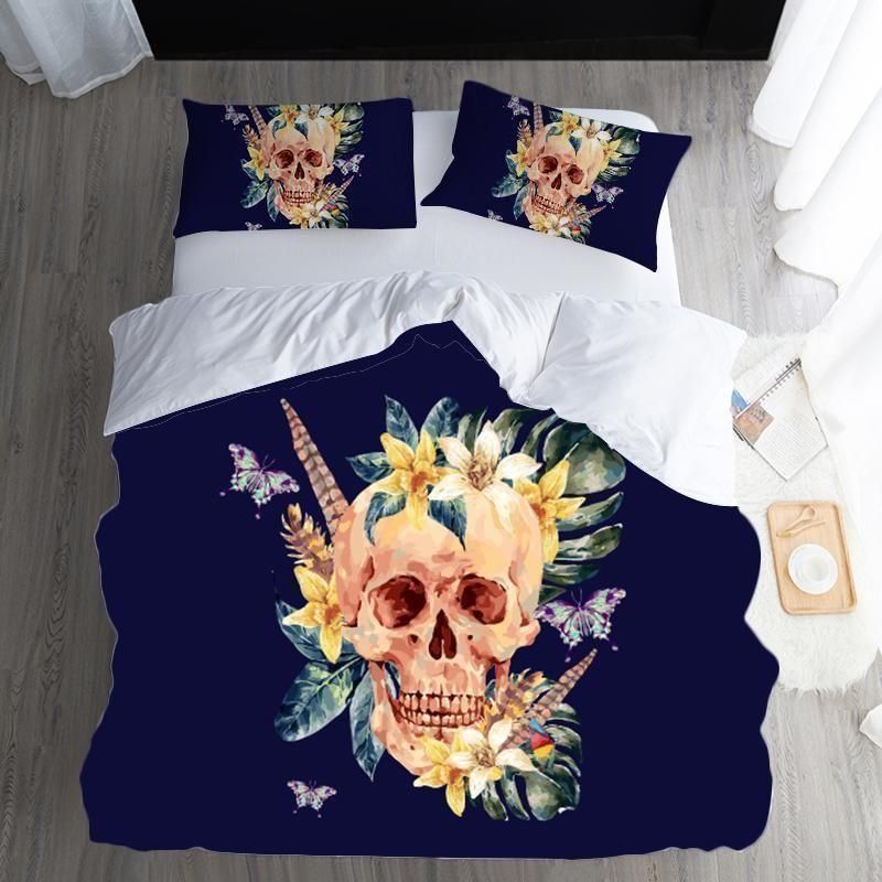 Deep Blue Sea And Skull Face Printed Bedding Set