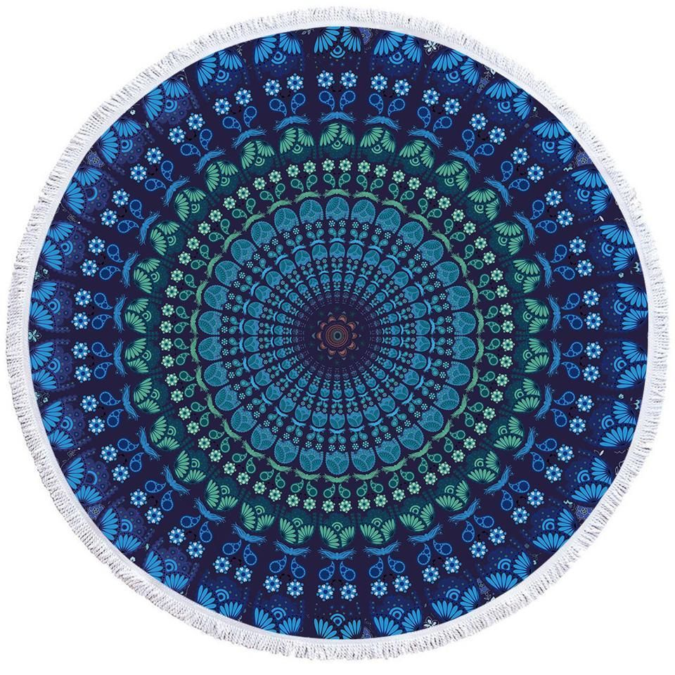 Deep Ocean Pattern Printed Round Beach Towel