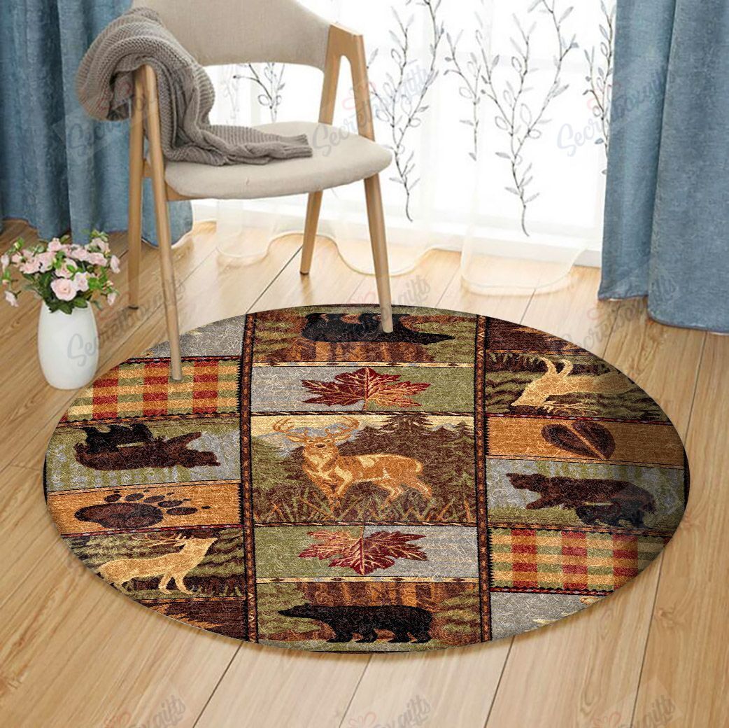 Deer And Bear Round Carpet