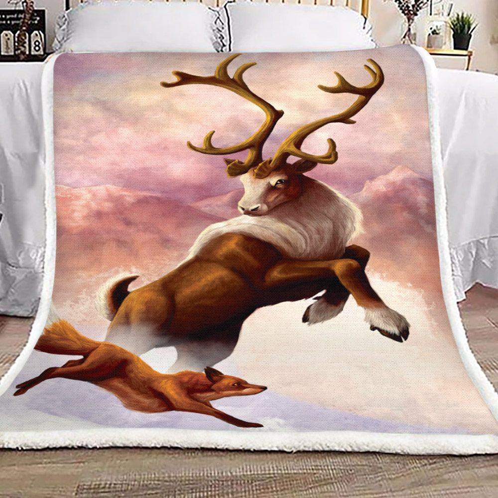 Deer And Fox Sherpa Fleece Blanket