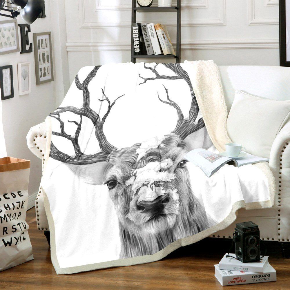 Deer And Snow Sherpa Fleece Blanket