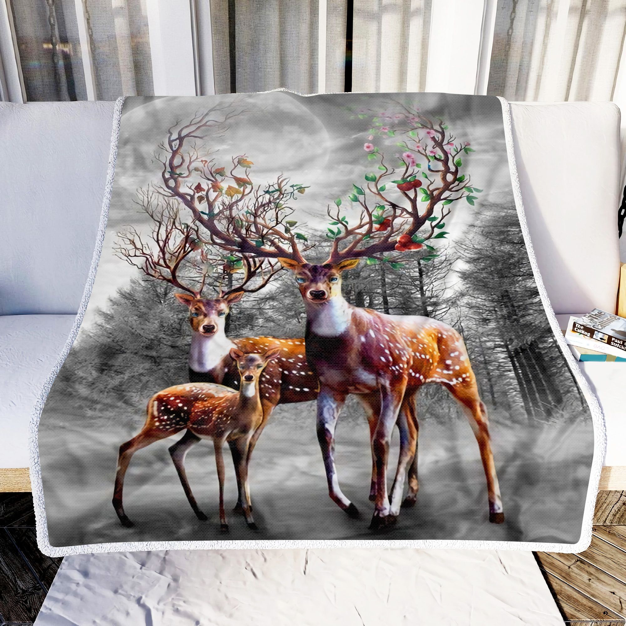 Deer Beautiful Family Art Fleece Blanket