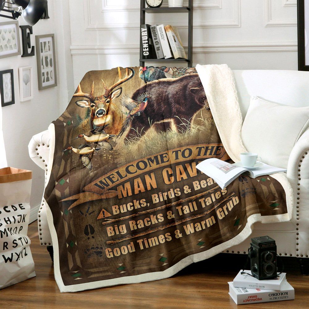 Deer Bird And Bear Sherpa Fleece Blanket