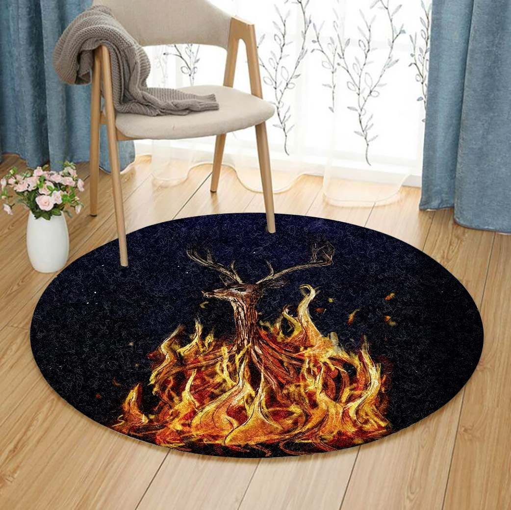 Deer Bonfire Round Carpet