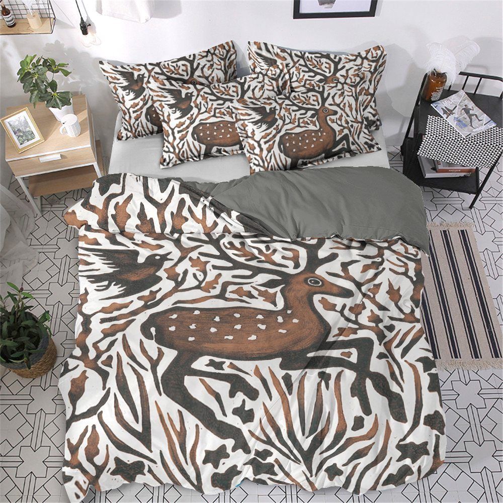 Deer Cotton Bed Sheets Spread Comforter Bedding Set