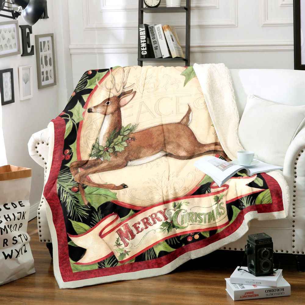Deer Christmas Day Sherpa Fleece Blanket