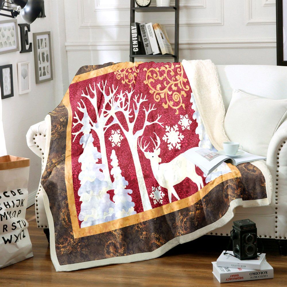 Deer Christmas Sherpa Fleece Blanket