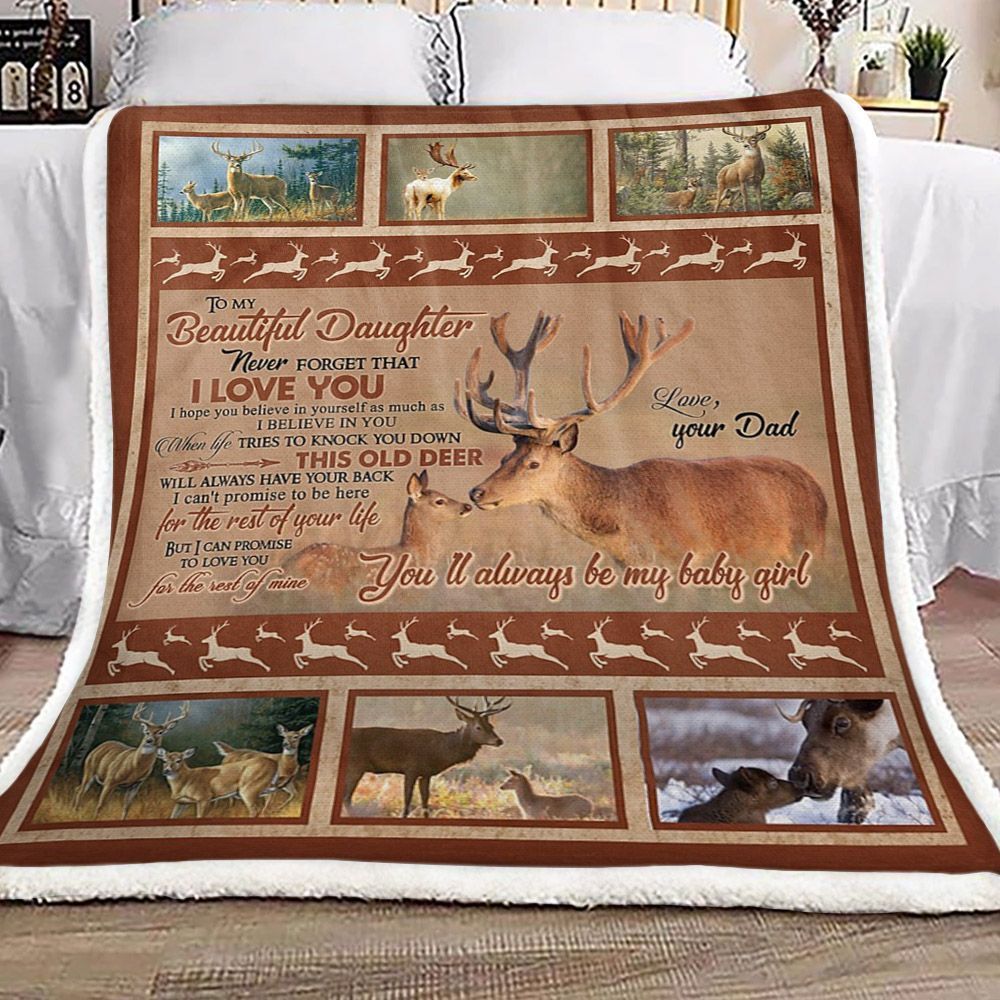 Deer Dad To Daughter Sherpa Fleece Blanket