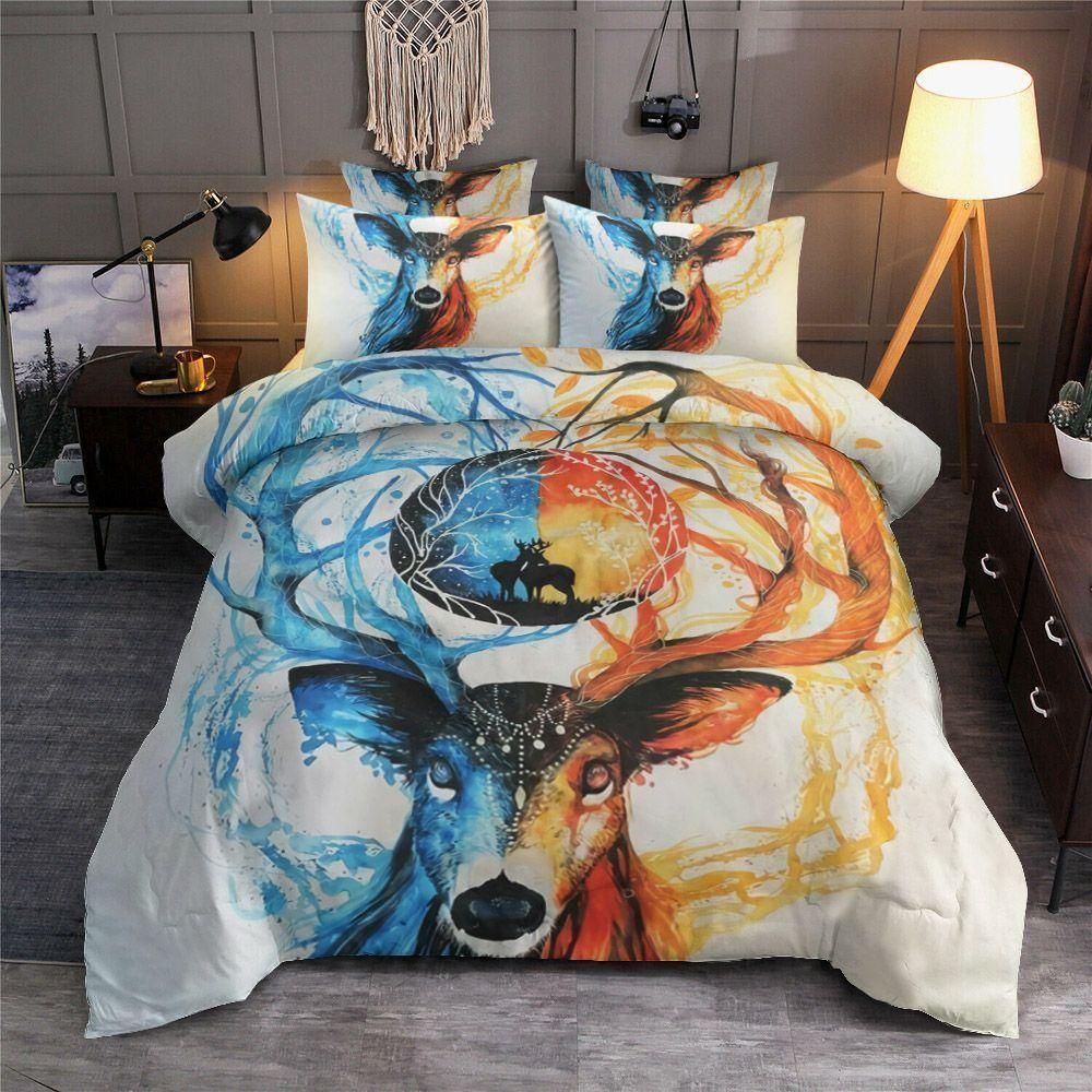 Deer Day And Night Art Bedding Set
