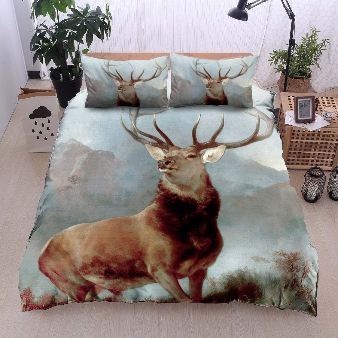 Deer Cotton Bed Sheets Spread Comforter Bedding Set