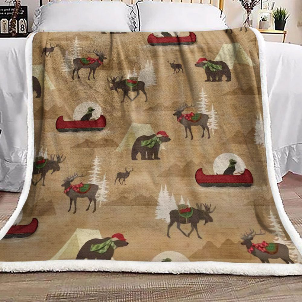 Deer Dog Bear Christmas Sherpa Fleece Blanket