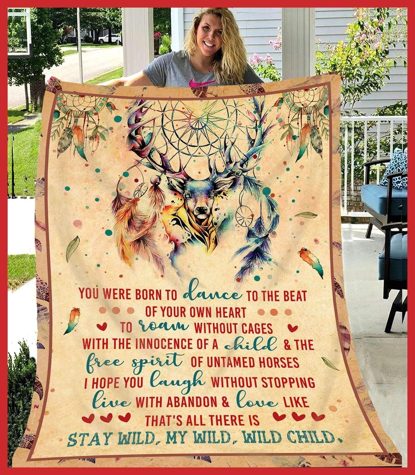 Deer Dreamcatcher Stay Wild My Wild Wild Child Sherpa Fleece Blanket