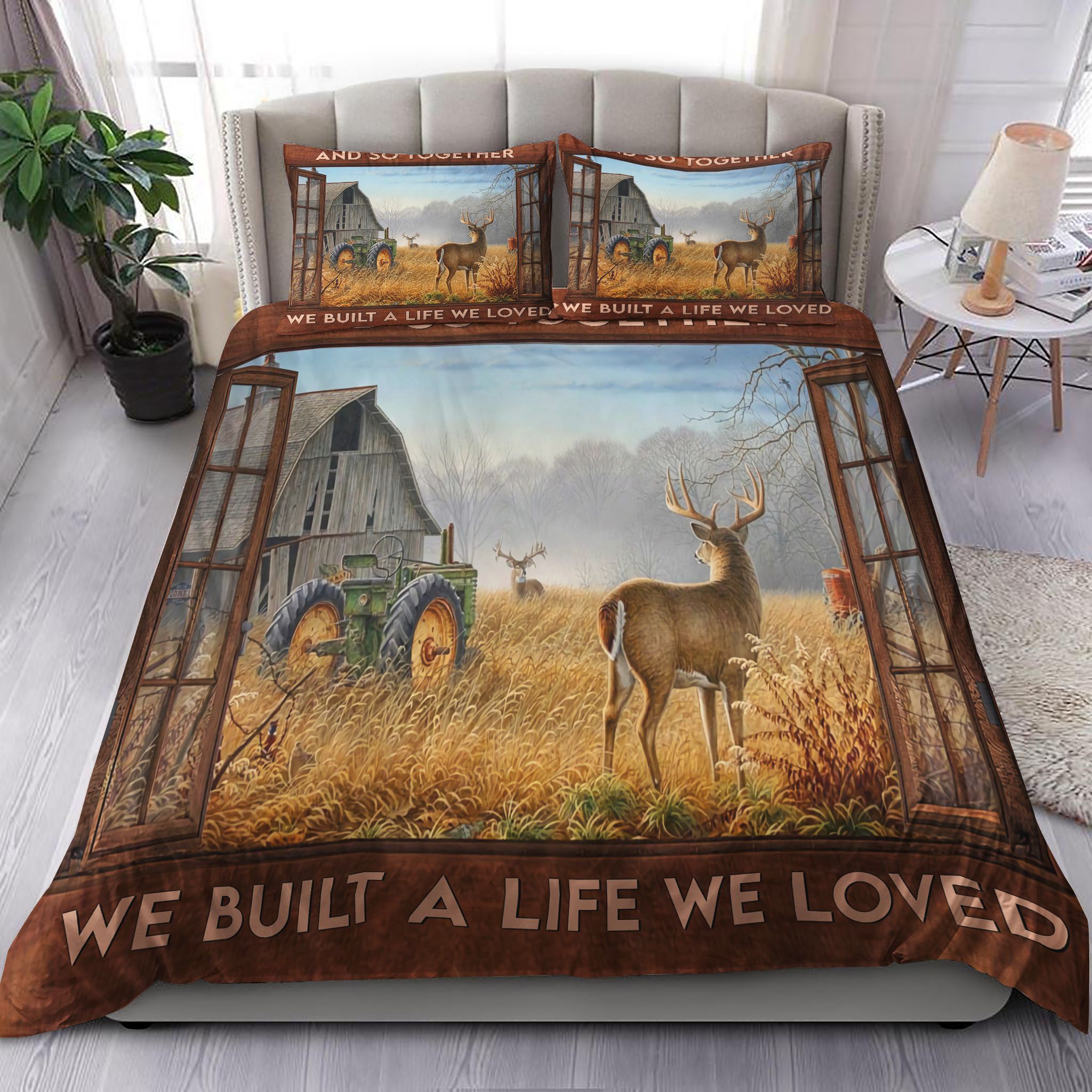 Deer Farming Window View Bedding Set