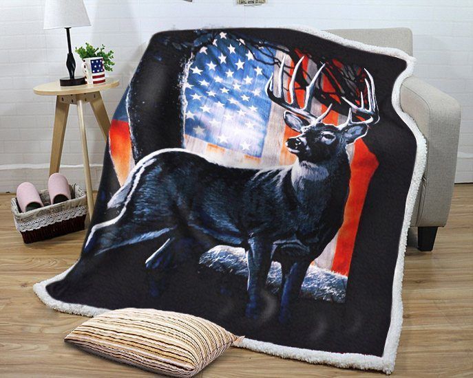 Deer Flag At Night Sherpa Fleece Blanket