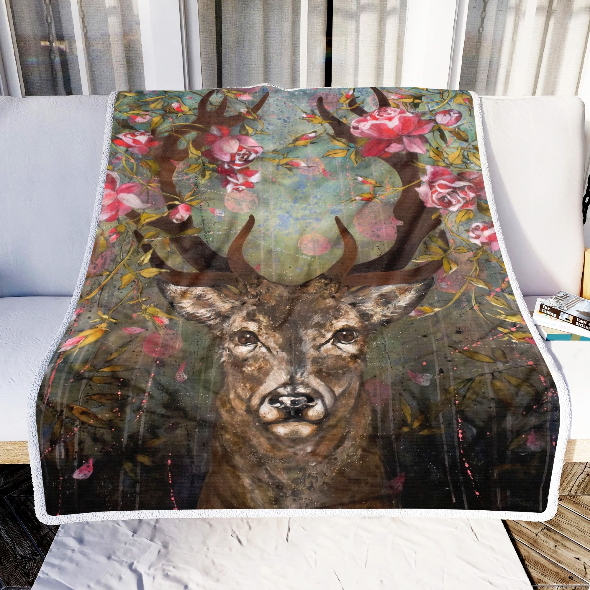 Deer Flower Art Fleece Blanket