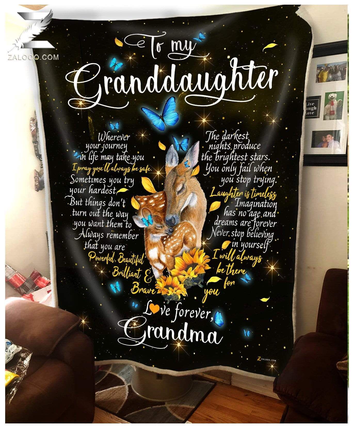 Deer For Granddaughter From Grandma Deer I Will Always Be There For You Heart Sherpa Fleece Blanket