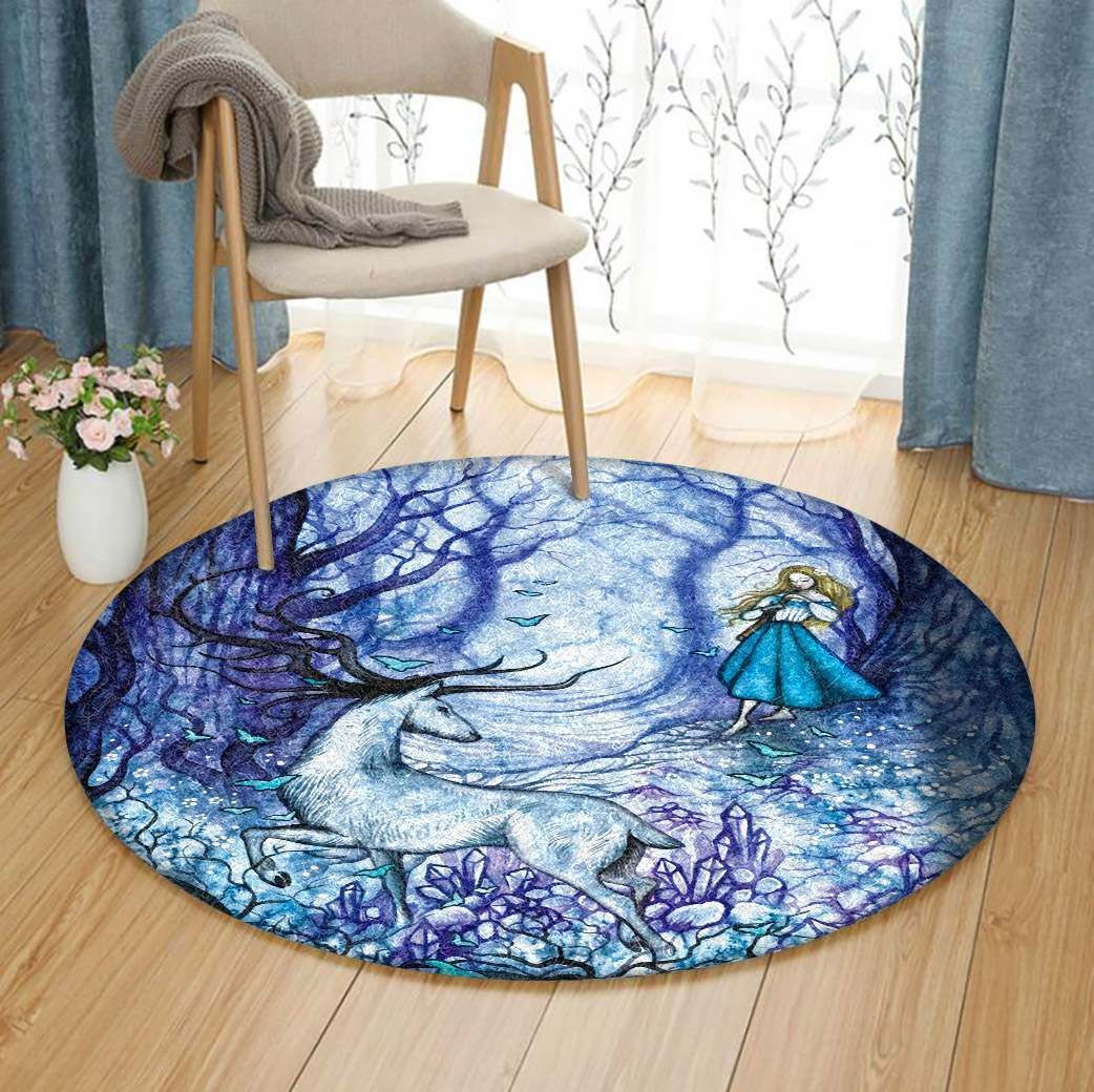 Deer Girl Round Carpet