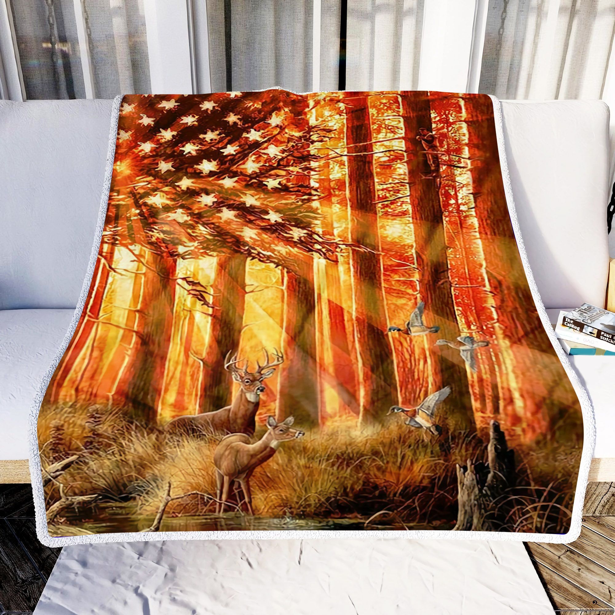 Deer Hunting America At Sunset Sherpa Fleece Blanket
