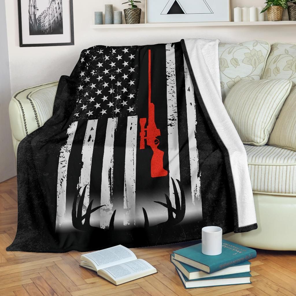 Deer Hunting American Flag Sherpa Fleece Blanket