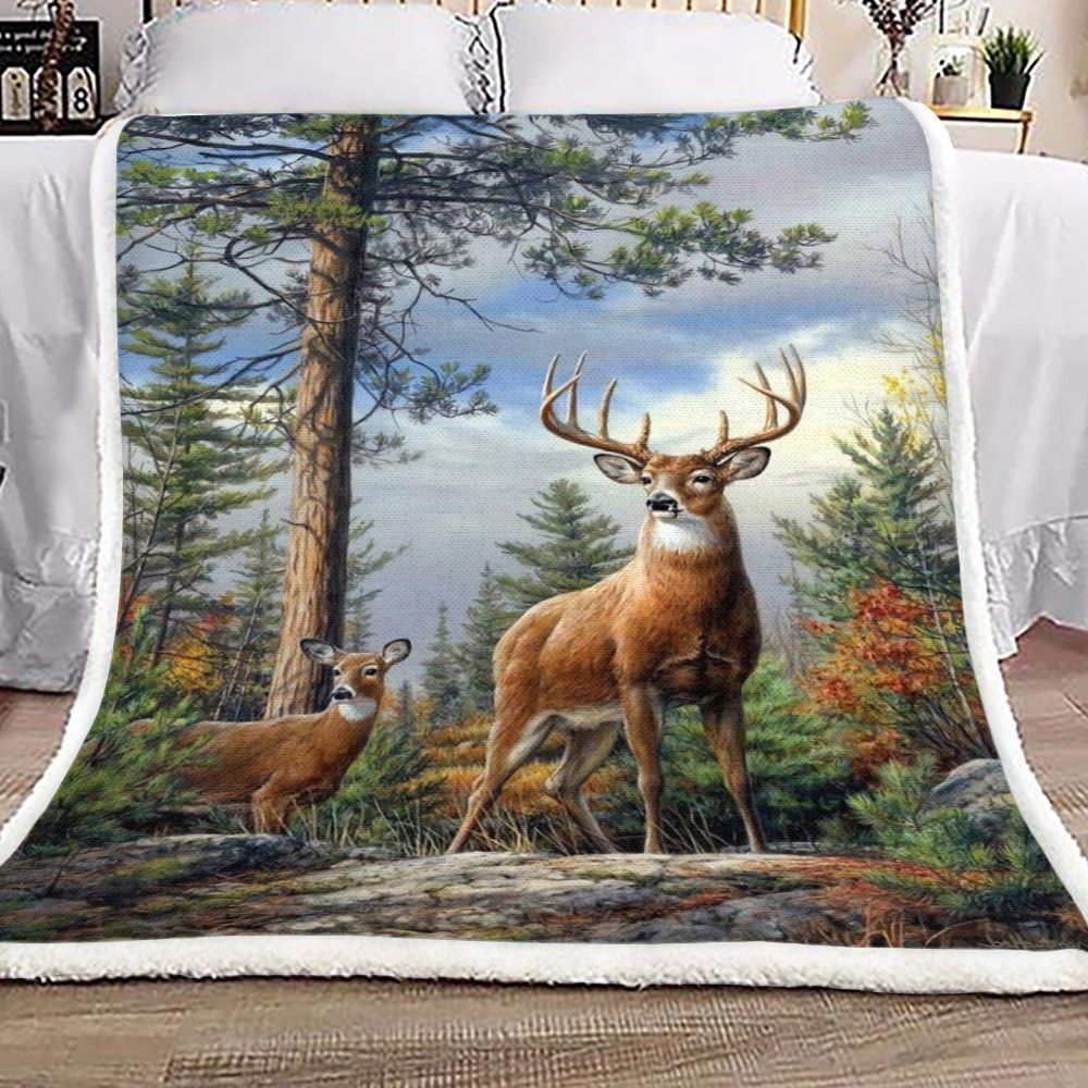 Deer Hunting Sherpa Fleece Blanket