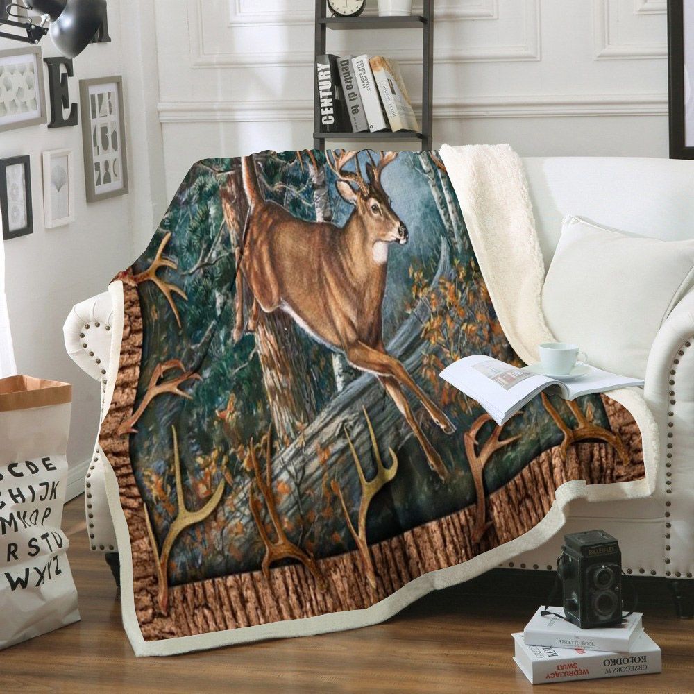Deer Hunting Sherpa Fleece Blanket