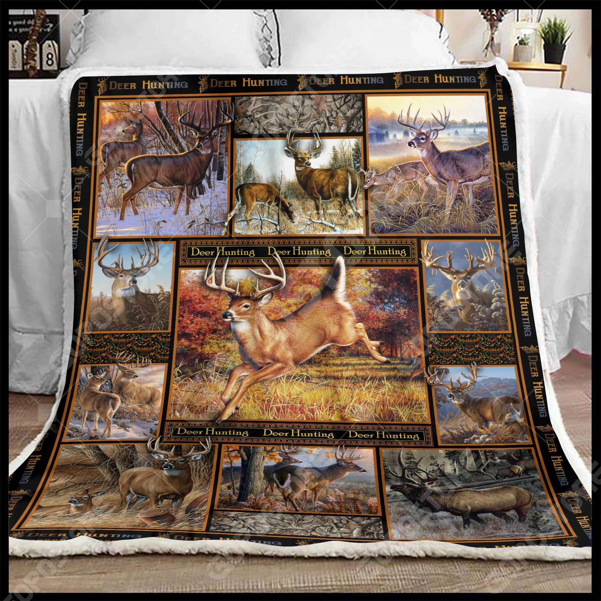 Deer Hunting Sherpa Fleece Blanket