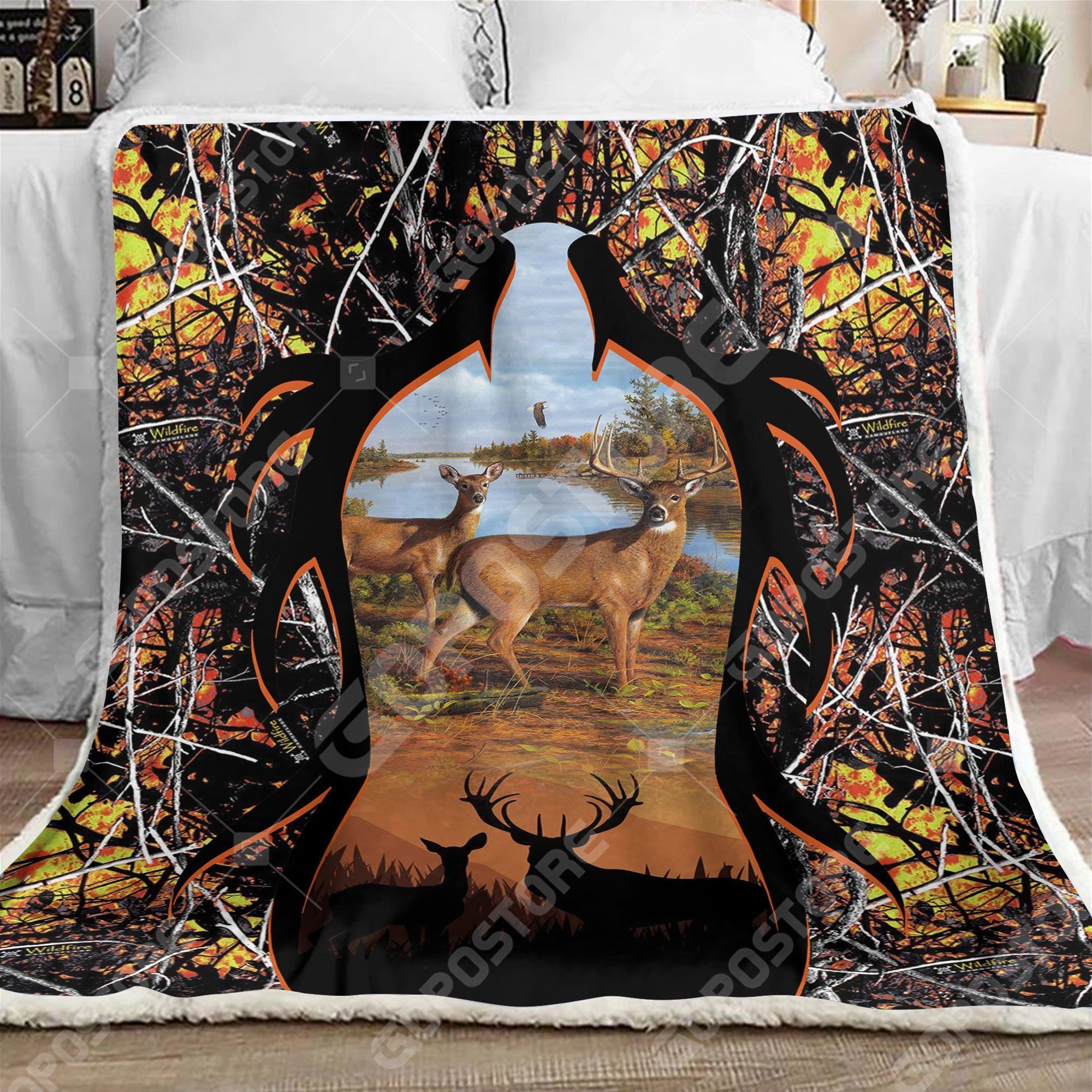 Deer Hunting Sherpa Fleece Blanket