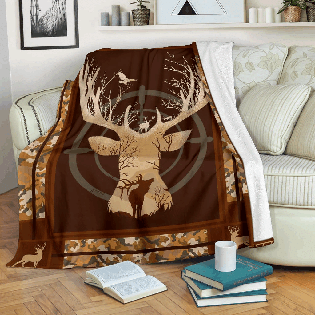 Deer Hunting Sherpa Fleece Blanket