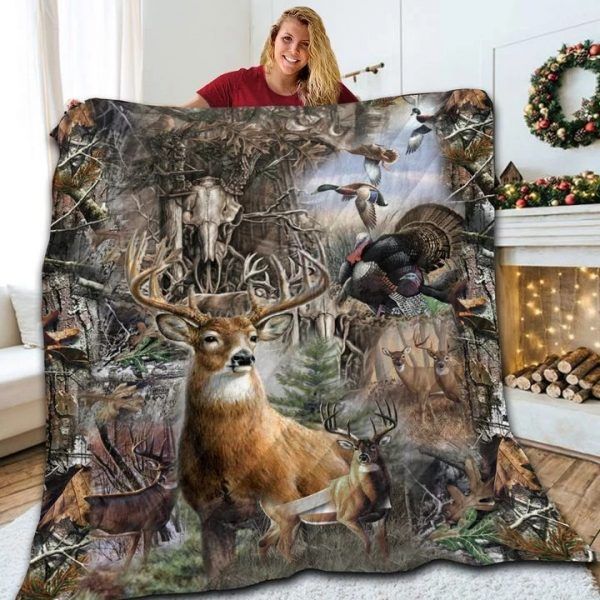 Deer Hunting Sherpa Fleece Blanket
