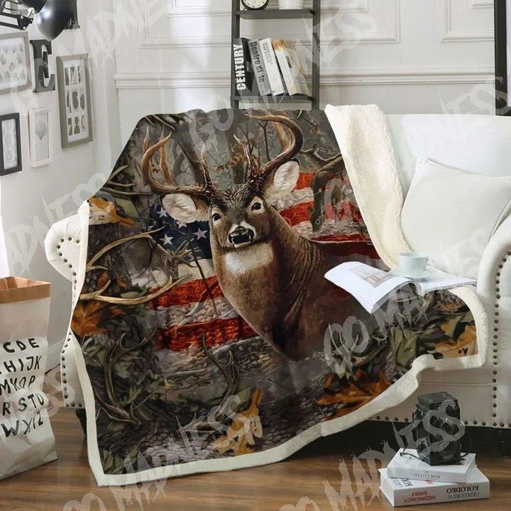 Deer Hunting Sherpa Fleece Blanket