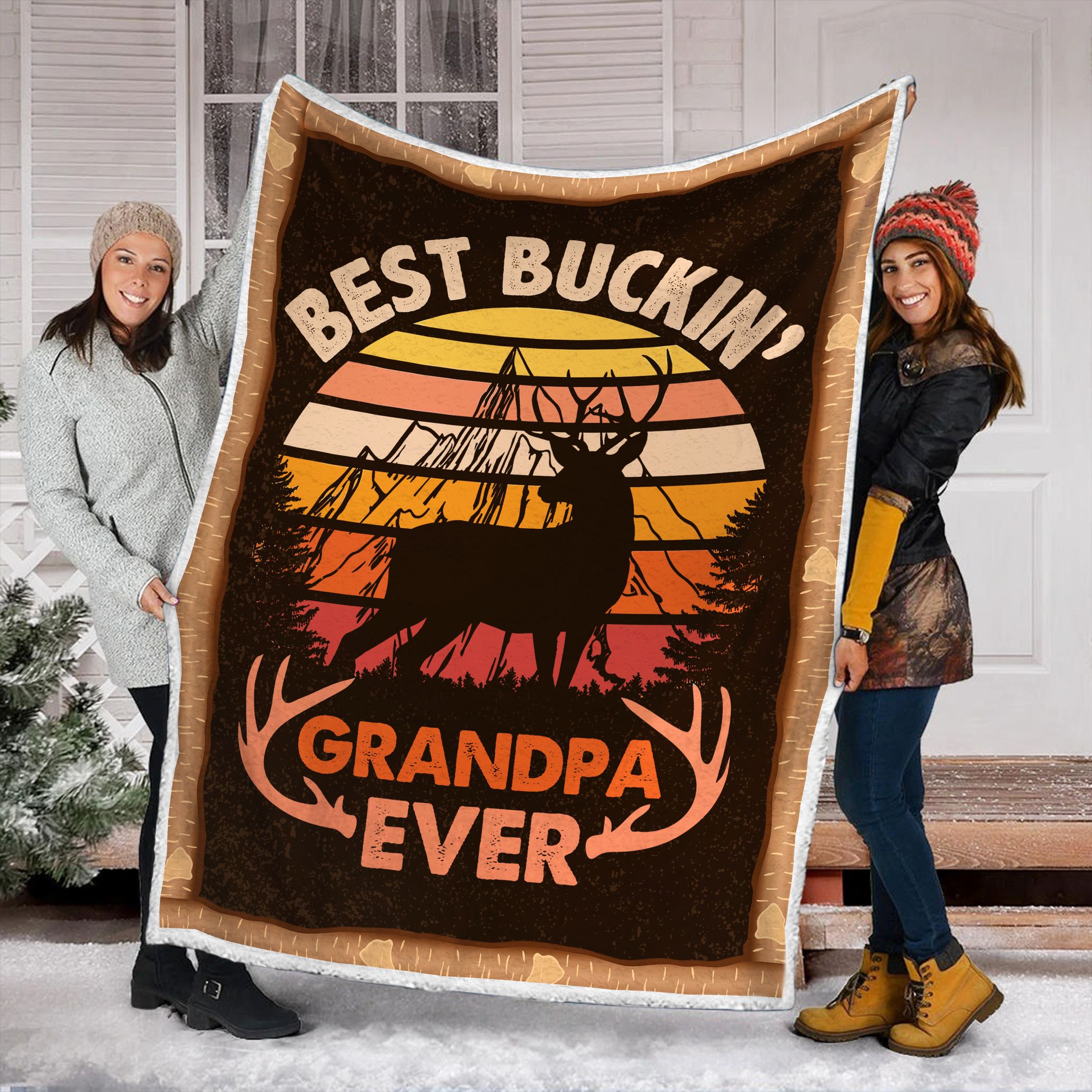 Deer Hunting Grandpa Fleece Blanket
