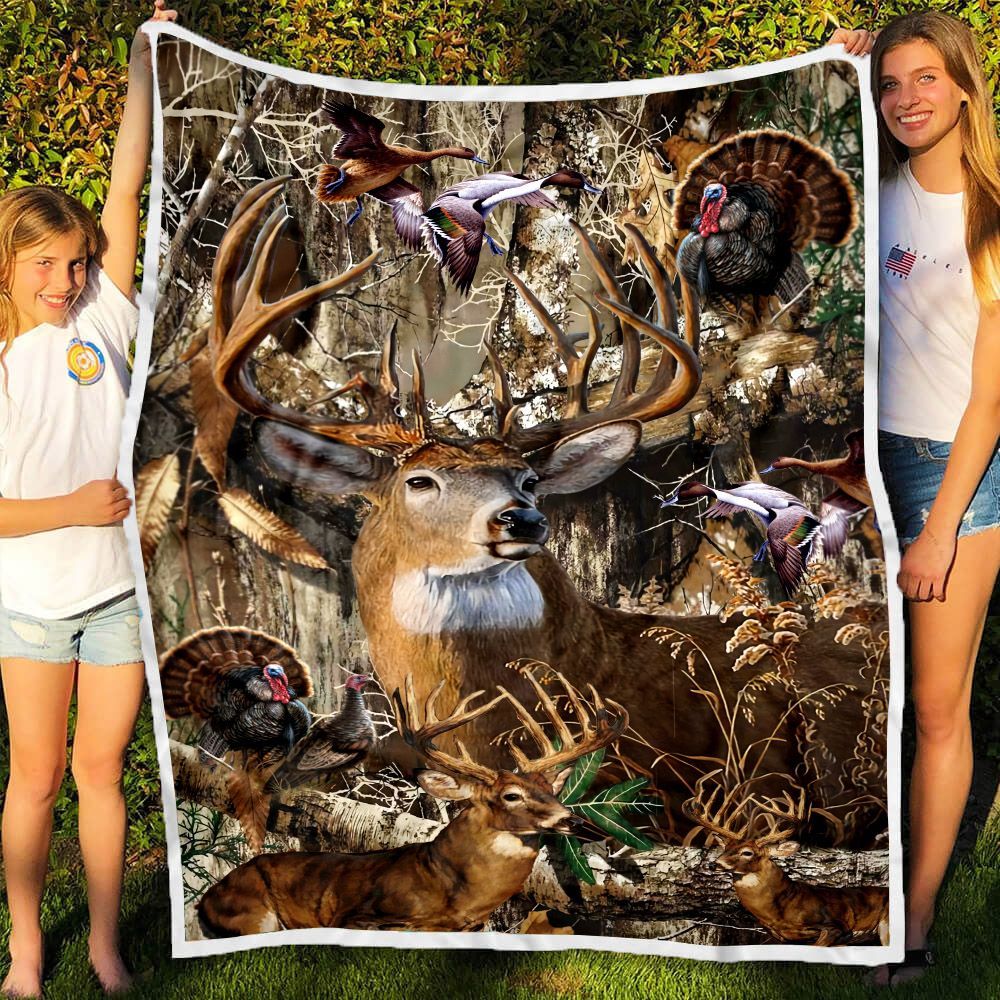 Deer Hunting Sherpa Fleece Blanket
