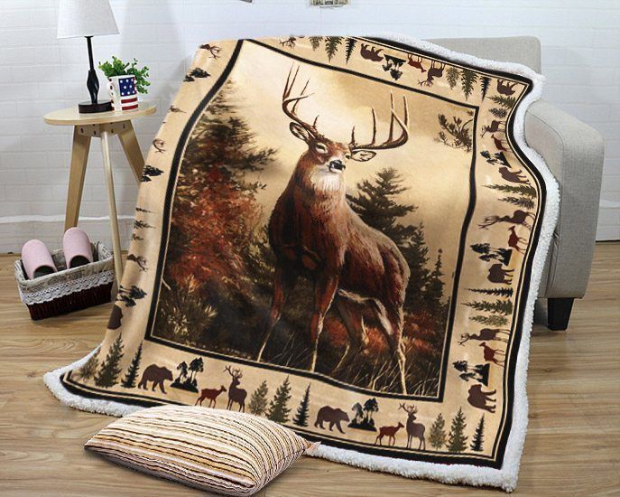 Deer Hunting Sherpa Fleece Blanket