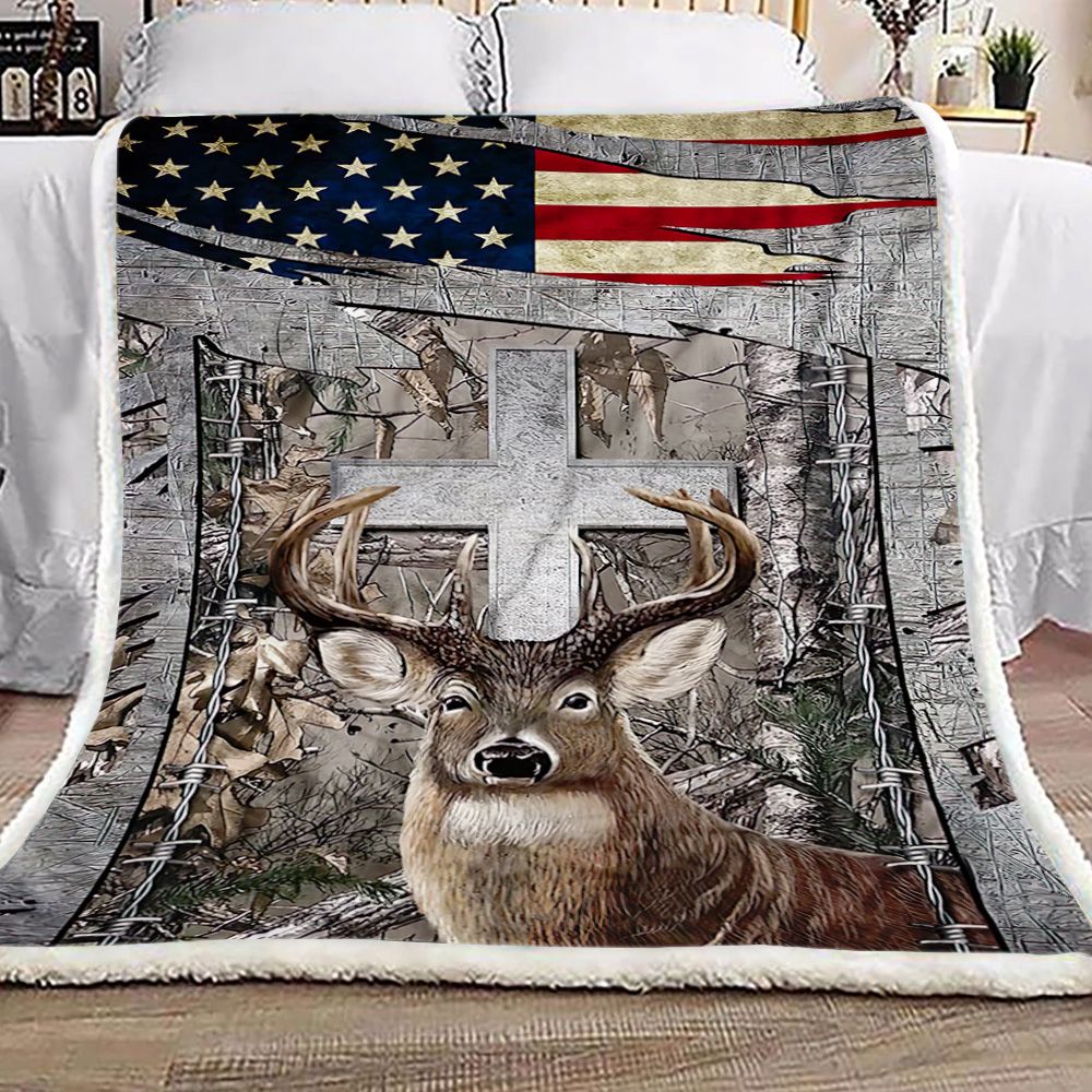 Deer Hunting Jesus Cross American Fleece Blanket