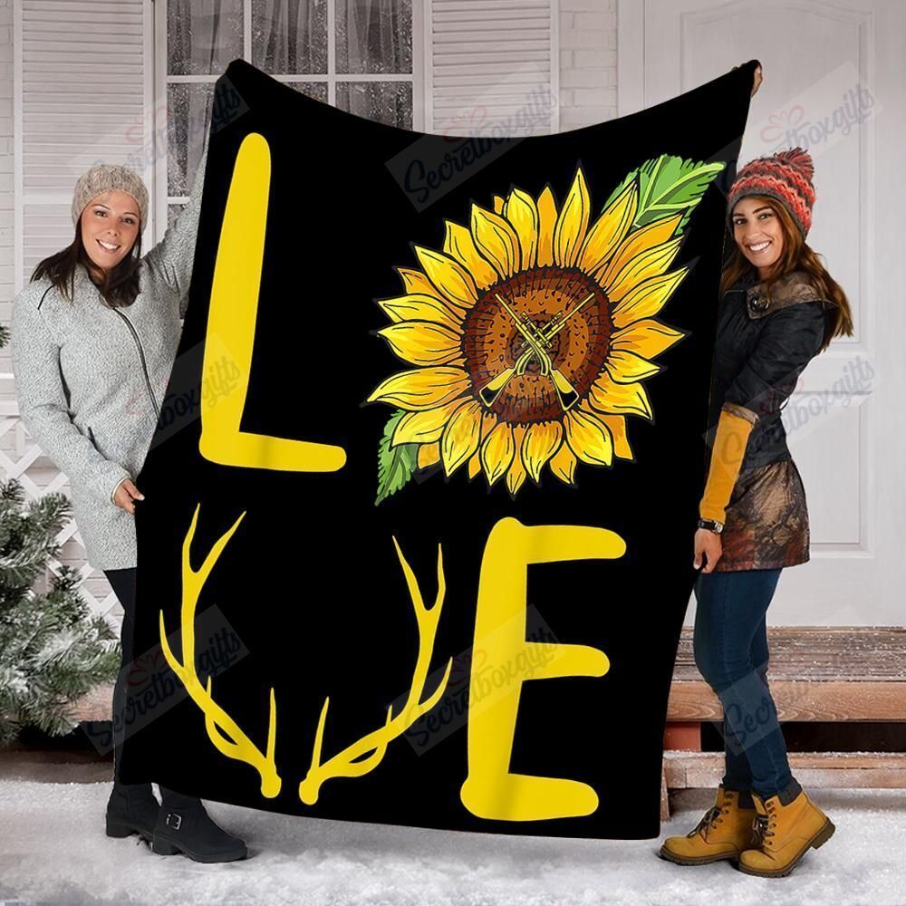 Deer Hunting Love Sunflower Fleece Blanket