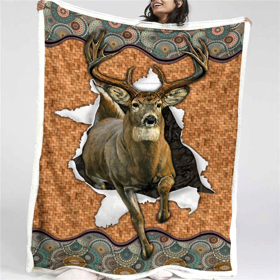 Deer Hunting Rattan Fleece Blanket