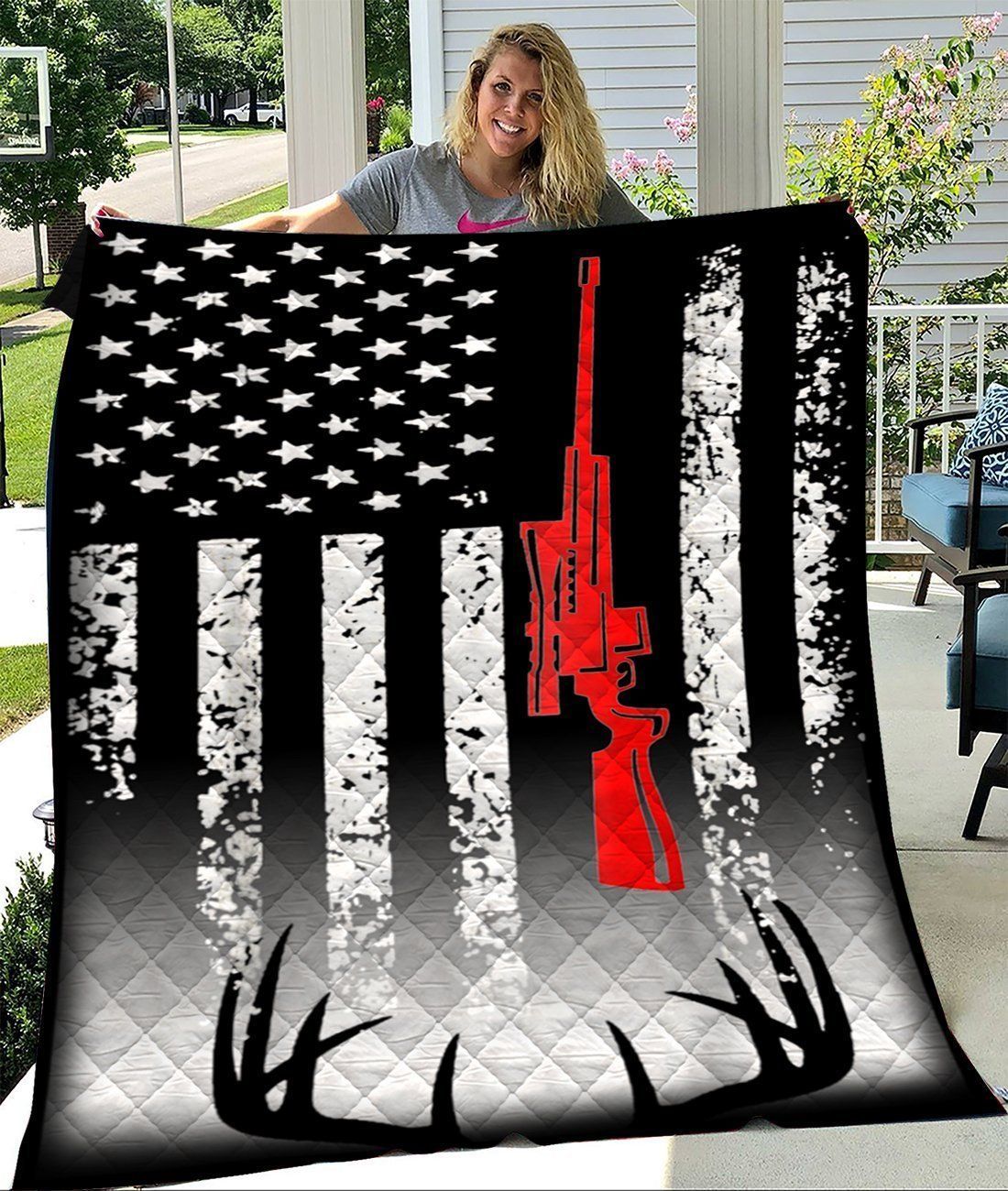 Deer Hunting Red Gun Fleece Blanket