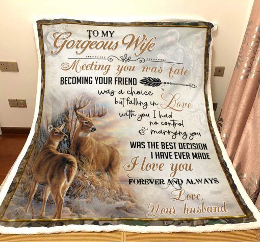 Deer Hunting To My Gorgeous Wife Sherpa Fleece Blanket