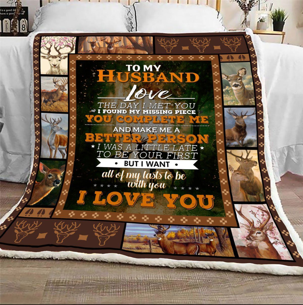 Deer Hunting To My Husband Love The Day I Met You Sherpa Fleece Blanket
