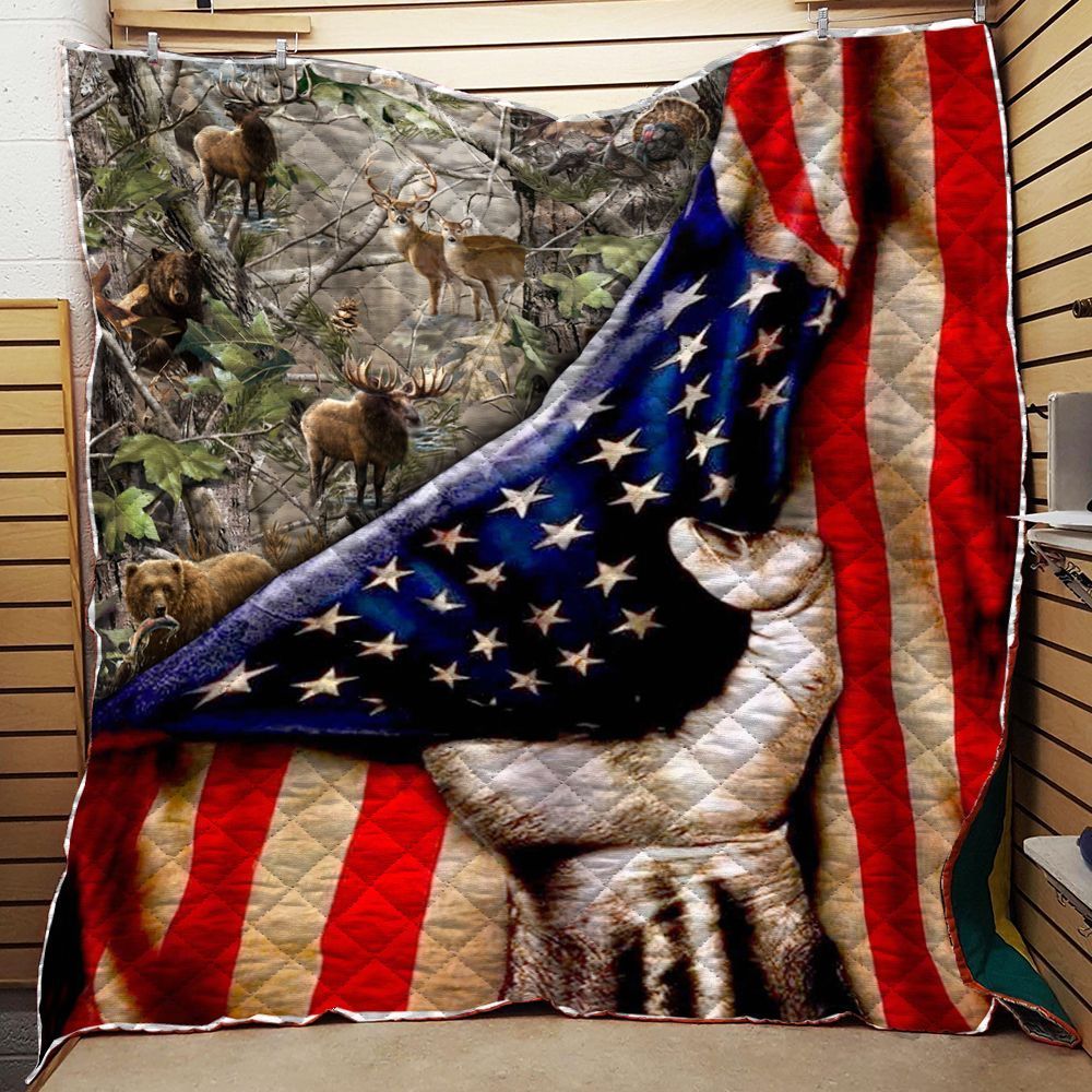 Deer Hunting Us Flag Deer Camo GS-CL-DT3006 Quilt Blanket