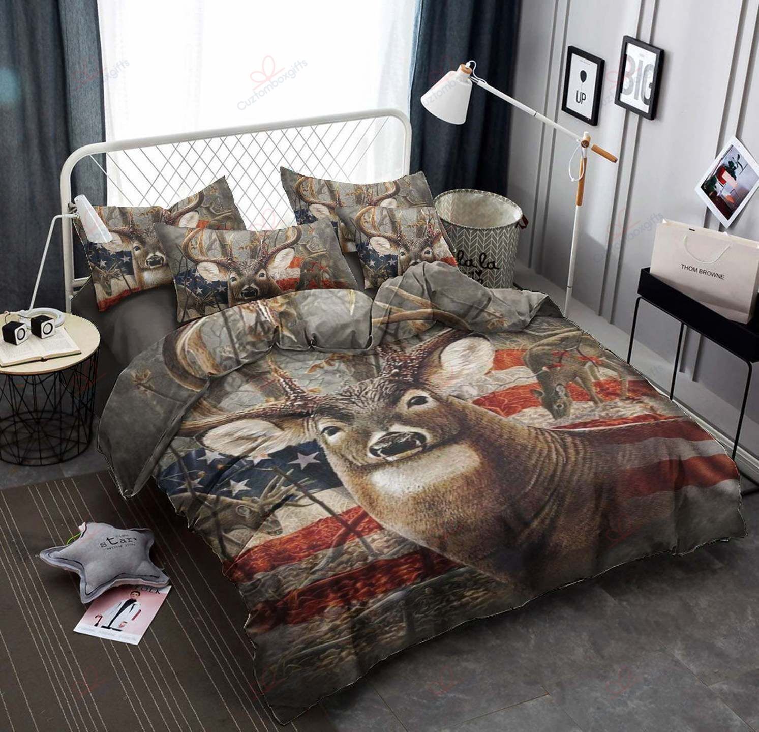 Deer Hunting US Flag Bedding Set