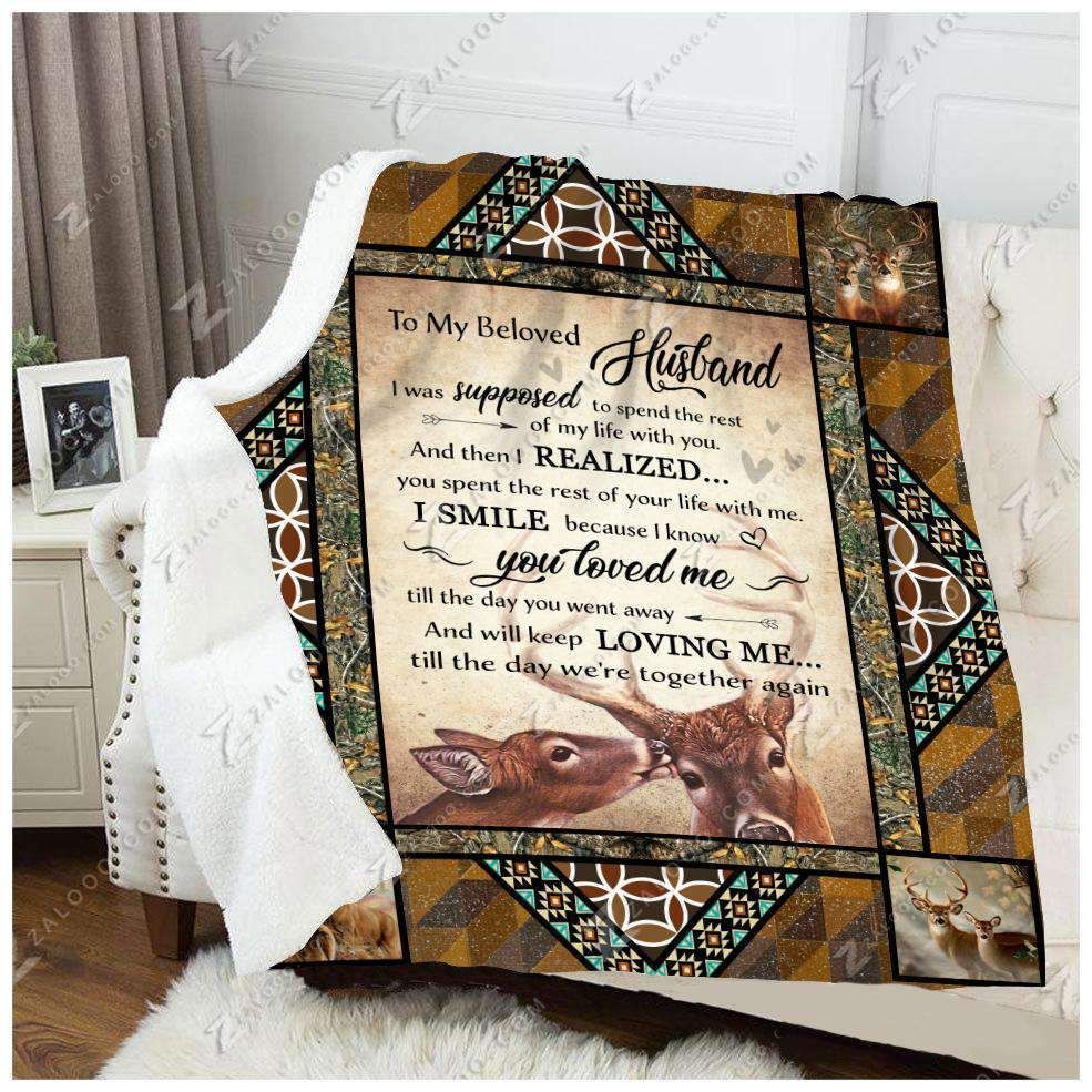 Deer Native American Buck And Doe To My Beloved Husband Sherpa Fleece Blanket