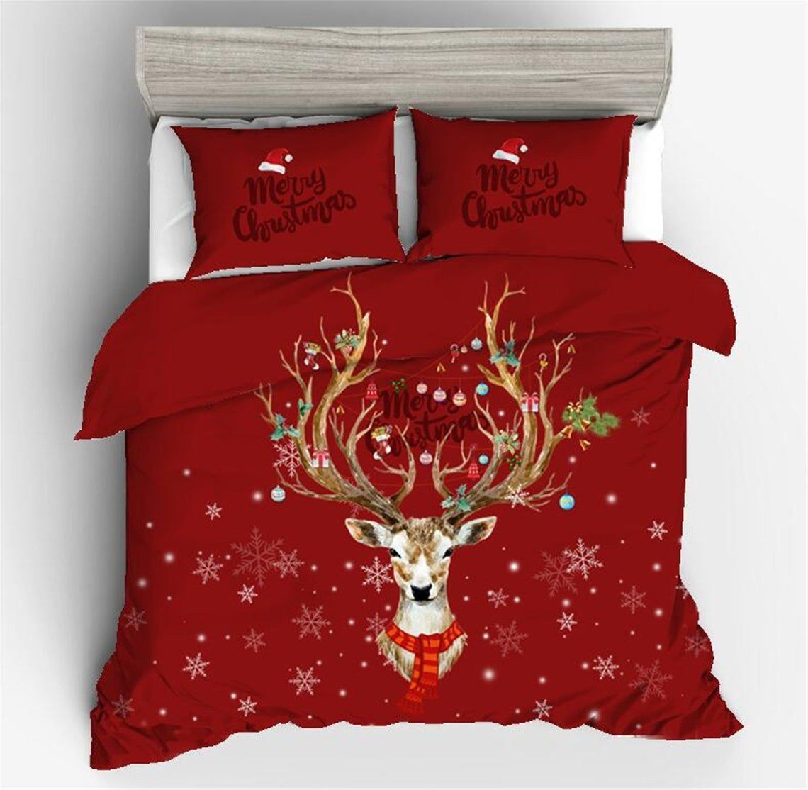 Deer Red Christmas Bedding Set
