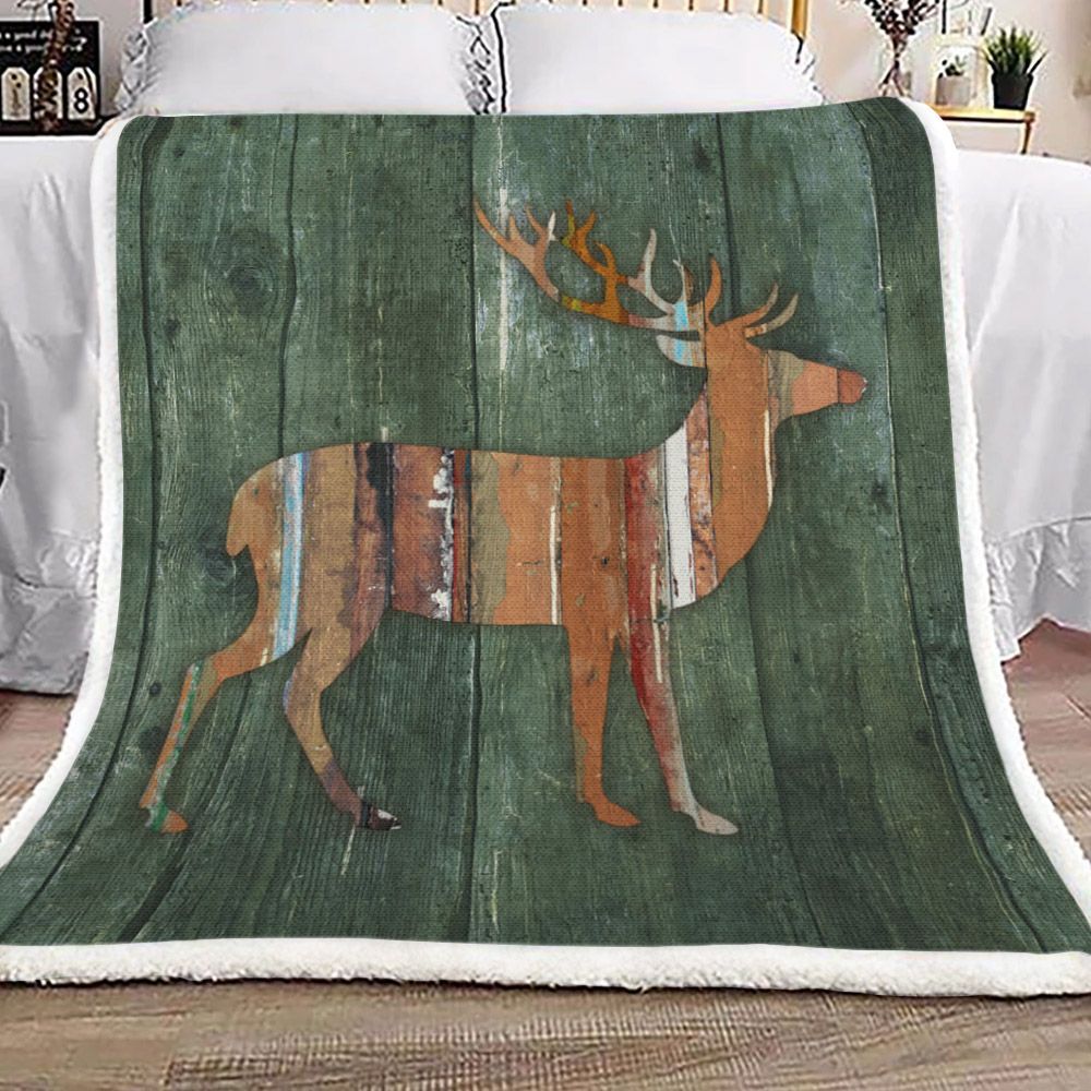 Deer Rustic Wood Wildlife Sherpa Fleece Blanket