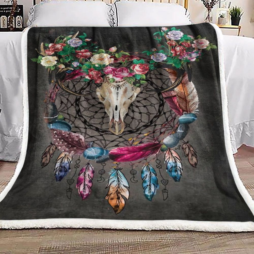 Deer Skull Dreamcatcher Sherpa Fleece Blanket
