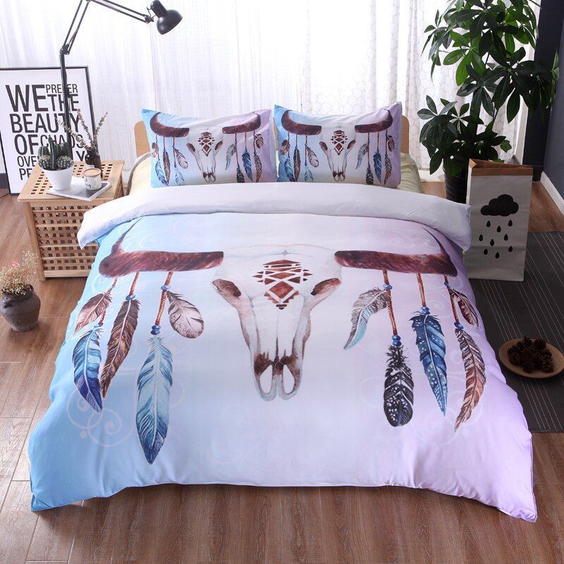 Deer Skull Feather Bedding Set